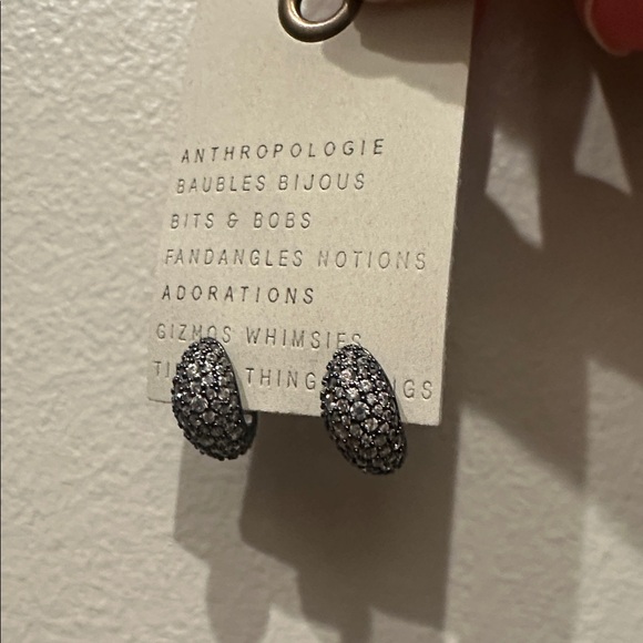 NWT Anthropologie Glitzy Huggie Hoop Earrings Gunmetal - Picture 3 of 3